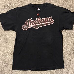 Cleveland Indians “Lindor” #12 Majestic Black and Red Men's T-Shirt